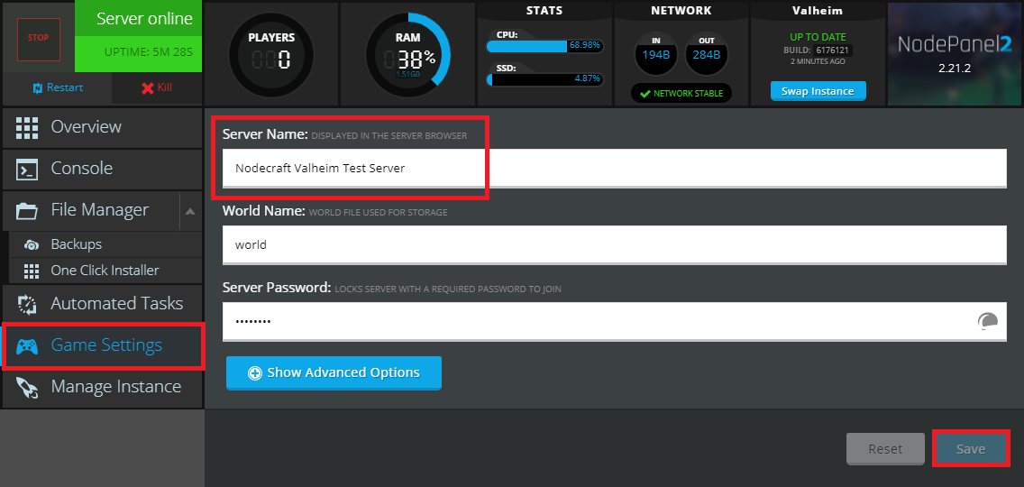 Giving a Server Name for Valheim in NodePanel