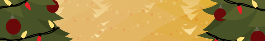Yellow background with two decorated Christmas Trees on each side